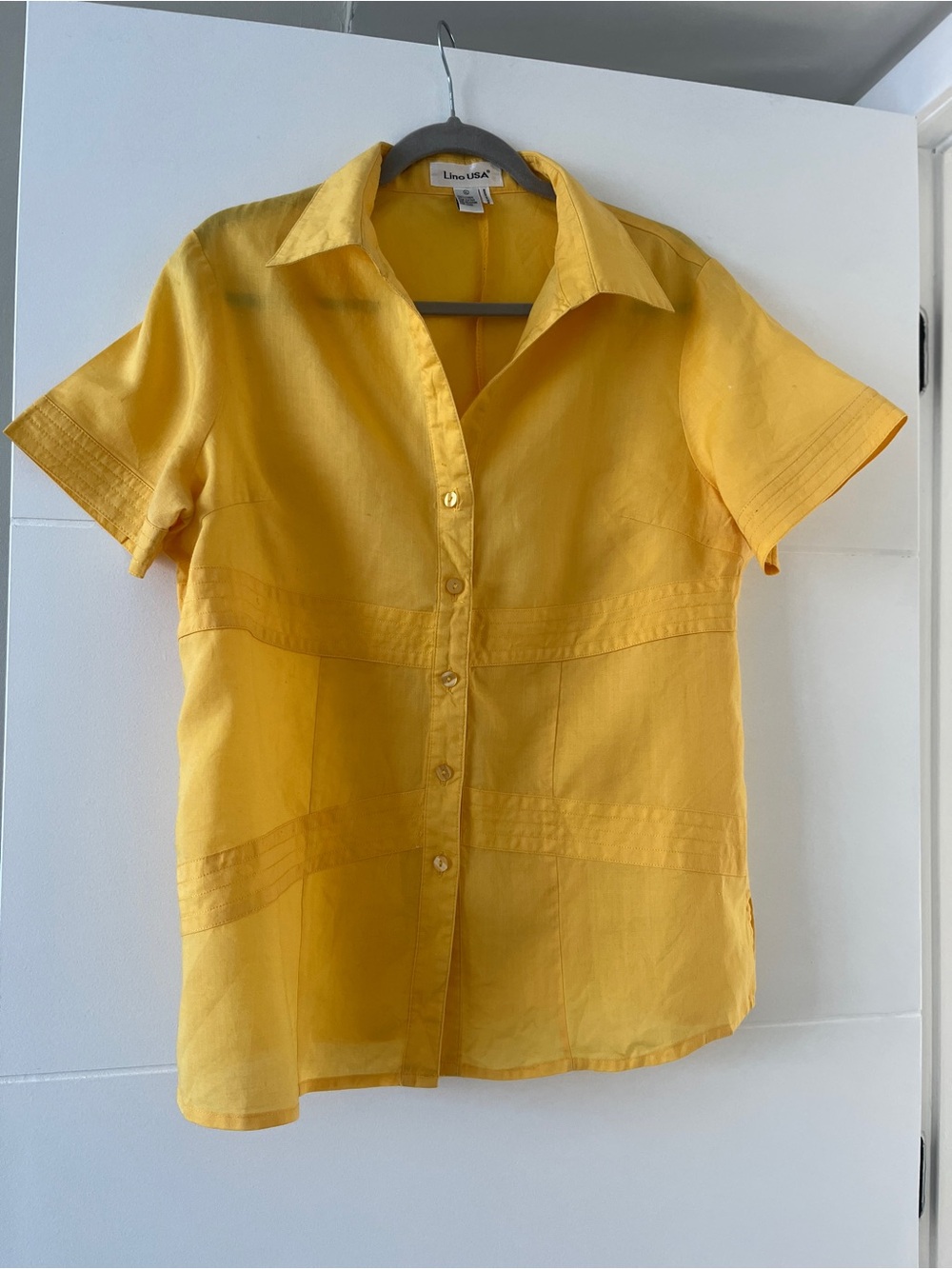 Lino USA Yellow Short Sleeve Button-Up Blouse size XL